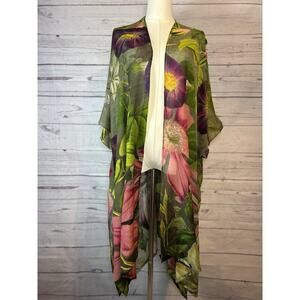 Powder Romantic Boho Botanical Floral Kimono Jacket Wool Coverup One Size